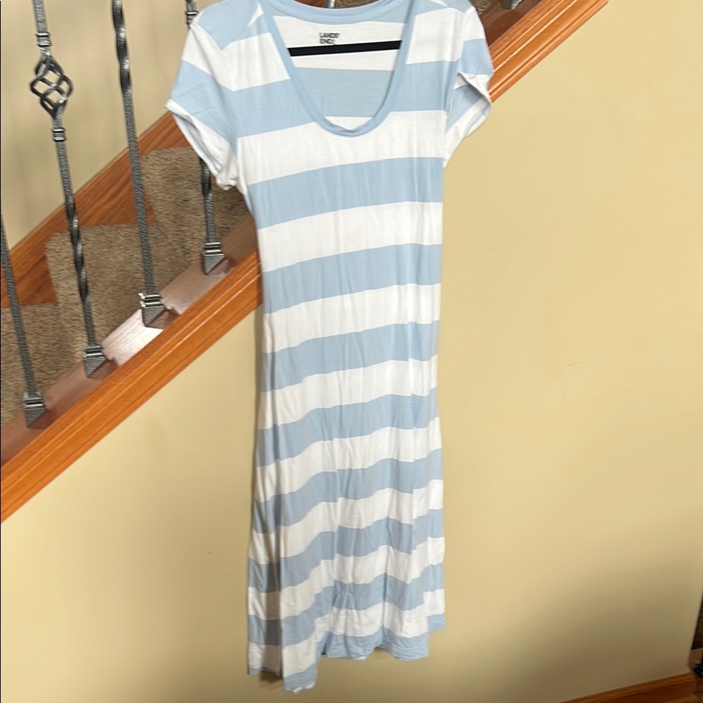 Lands' End Light Blue and White Striped Maxi Dress